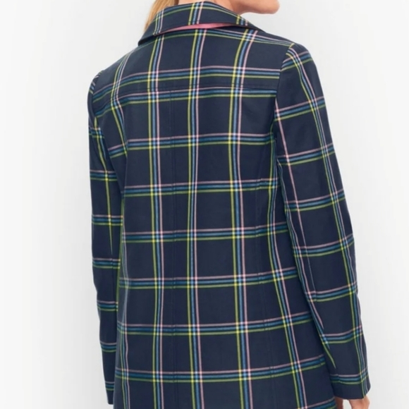 Talbots Plaid Navy A Line Trench Coat Size 2X - Picture 3 of 9